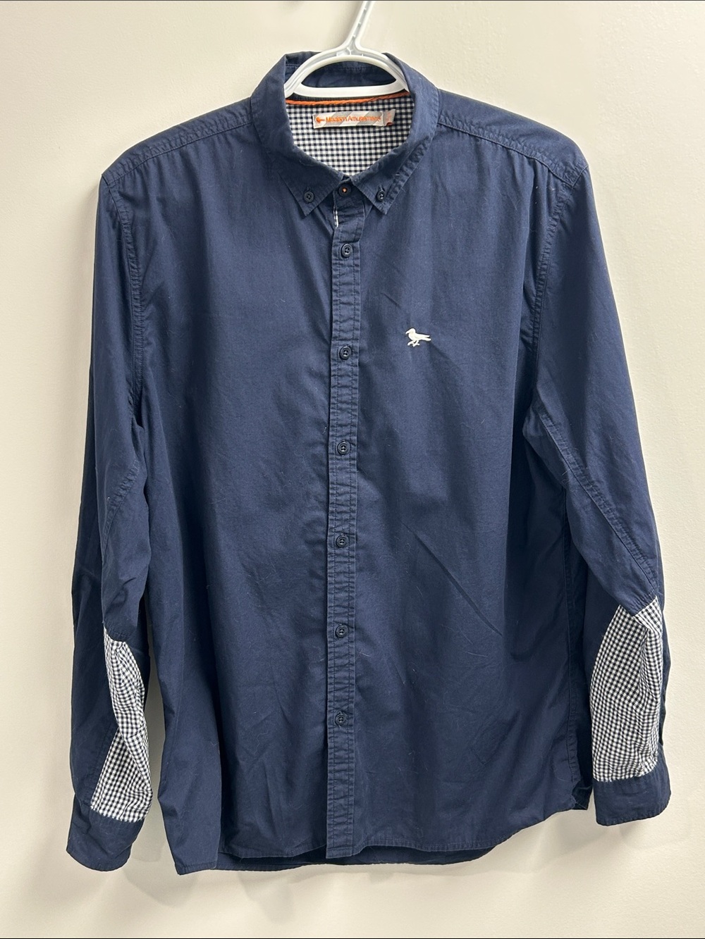 Modern Amusement Navy Button-Down Shirt with Check Elbow Patches